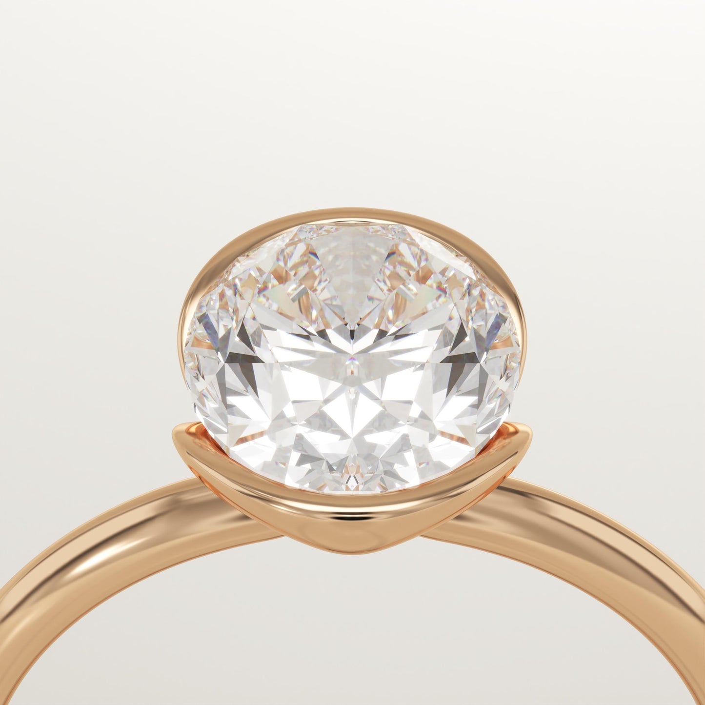 Oval Cut Half Bezel Lab-Grown Diamond Engagement Ring