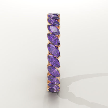 1.2 TCW Marquise Shaped February-Amethyst Birthstone Wedding Band