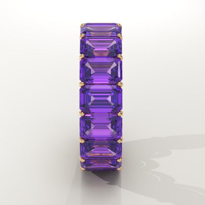 8.91 TCW Emerald Shaped February-Amethyst Birthstone Wedding Band