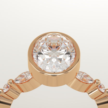 Oval Cut Bezel & Pave Lab-Grown Diamond Engagement Ring