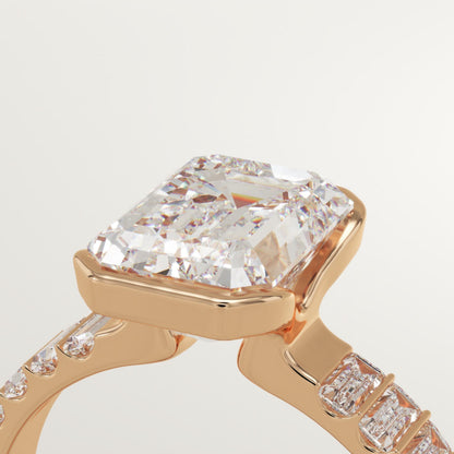 Emerald Cut Half Bezel Pave Lab-Grown Diamond Engagement Ring