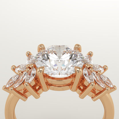 Round Cut Cluster Lab-Grown Diamond Engagement Ring