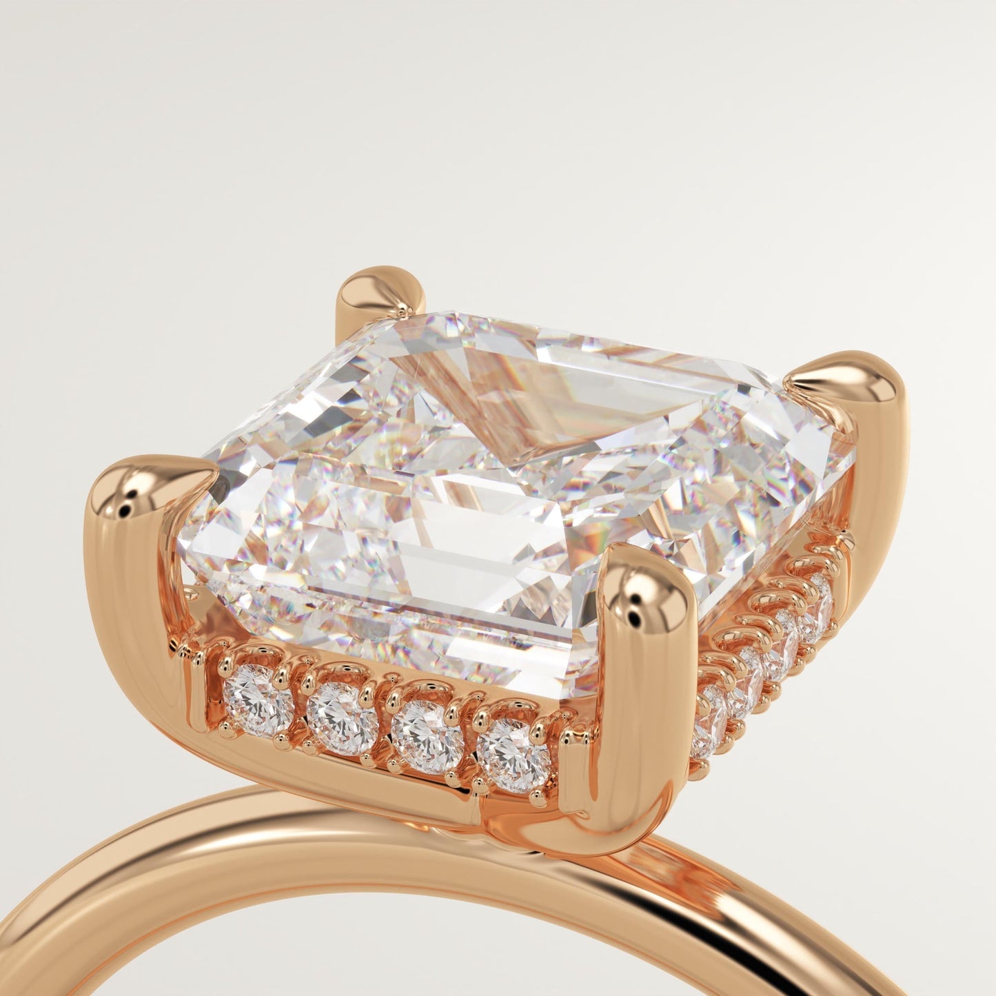 2.25 CT Asscher Cut Hidden Halo Moissanite Engagement Ring
