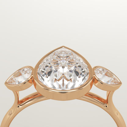 1.5 CT Pear Cut Three Stone Bezel Moissanite Engagement Ring