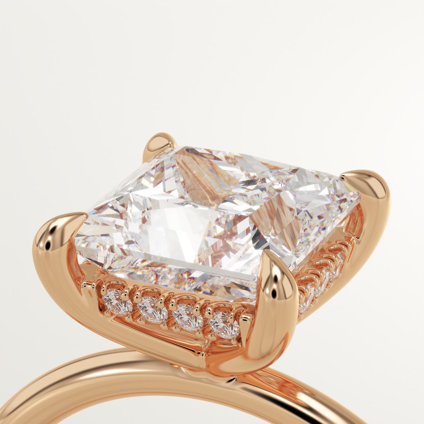 2.25 CT Princess Cut Hidden Halo Moissanite Engagement Ring