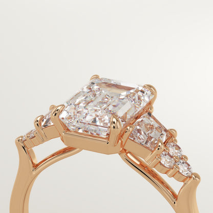 Emerald Cut Cluster Lab-Grown Diamond Engagement Ring