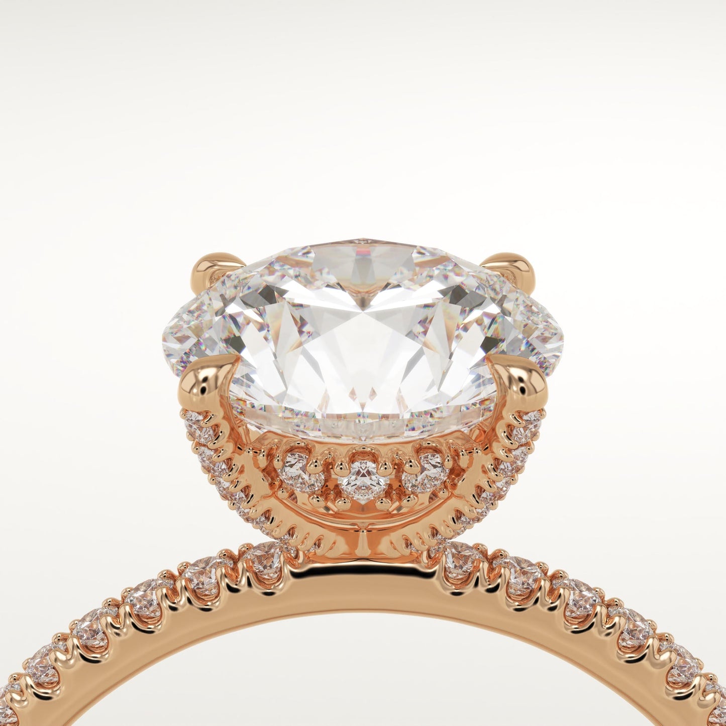 Round Cut Hidden Halo & Pave Lab-Grown Diamond Engagement Ring