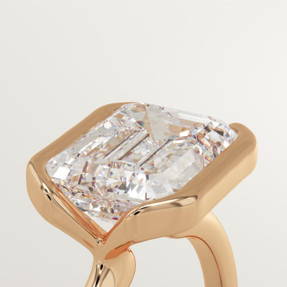 East West Emerald Cut Half Bezel Lab-Grown Diamond Engagement Ring