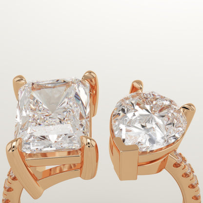 4.75 TCW Pear & Radiant Cut Toi Et Moi Pave Lab-Grown Diamond Engagement Ring