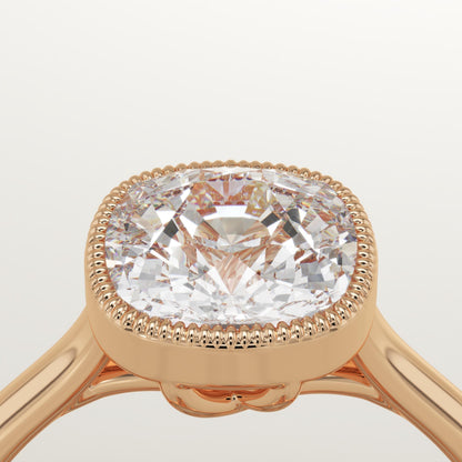 1.5 CT Cushion Cut Solitaire Bezel Moissanite Engagement Ring