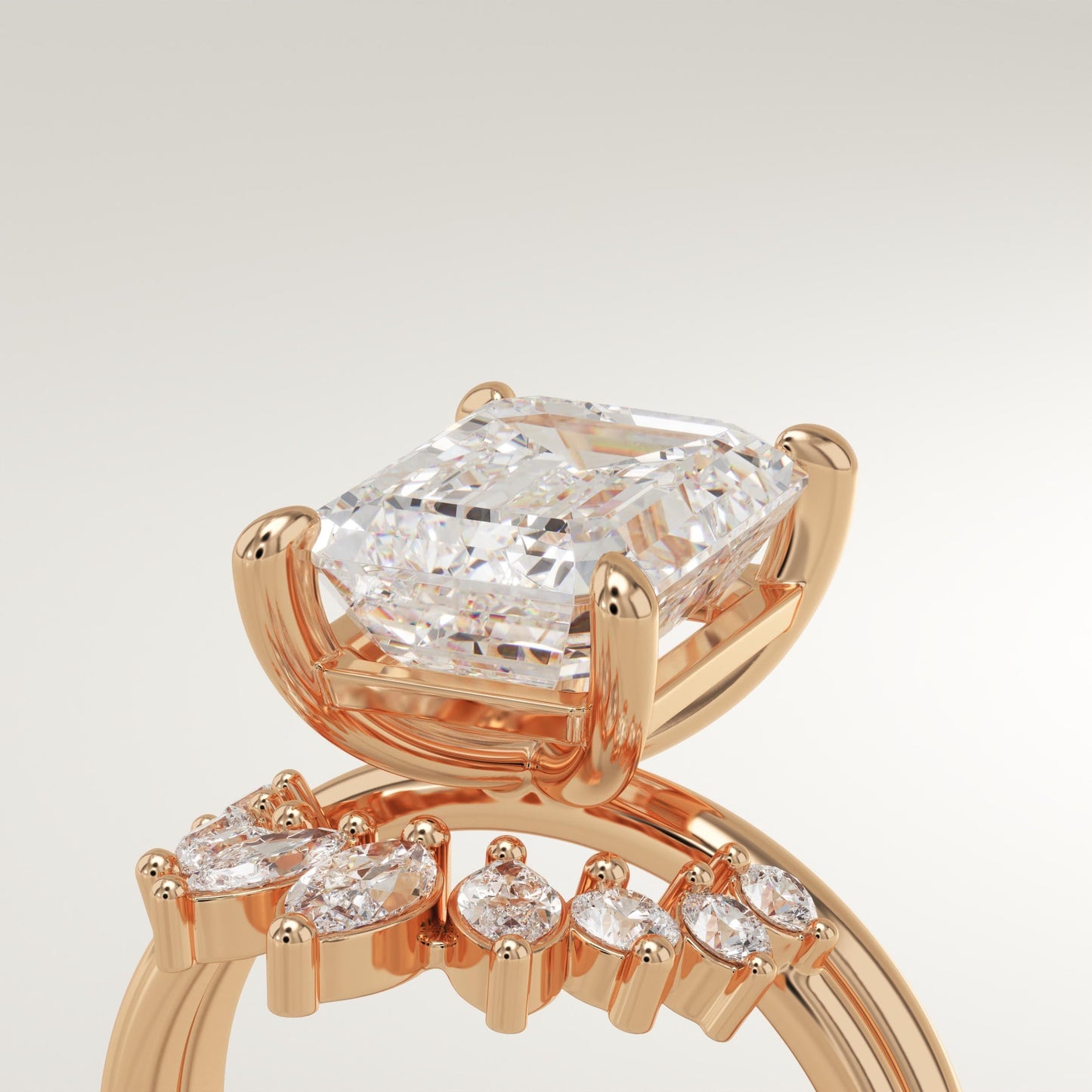 Emerald Cut Cluster Lab-Grown Diamond Bridal Set