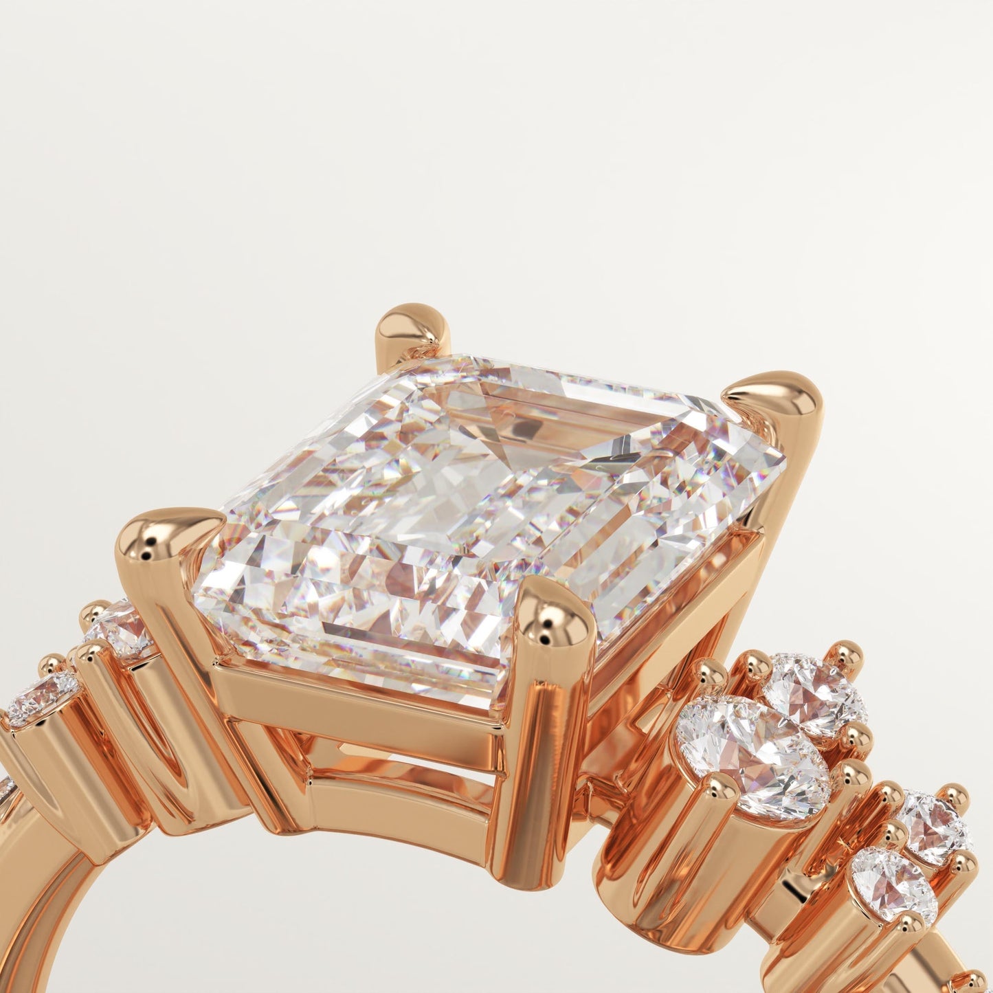 Emerald Cut Cluster Lab-Grown Diamond Engagement Ring