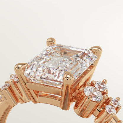 Emerald Cut Cluster Lab-Grown Diamond Engagement Ring