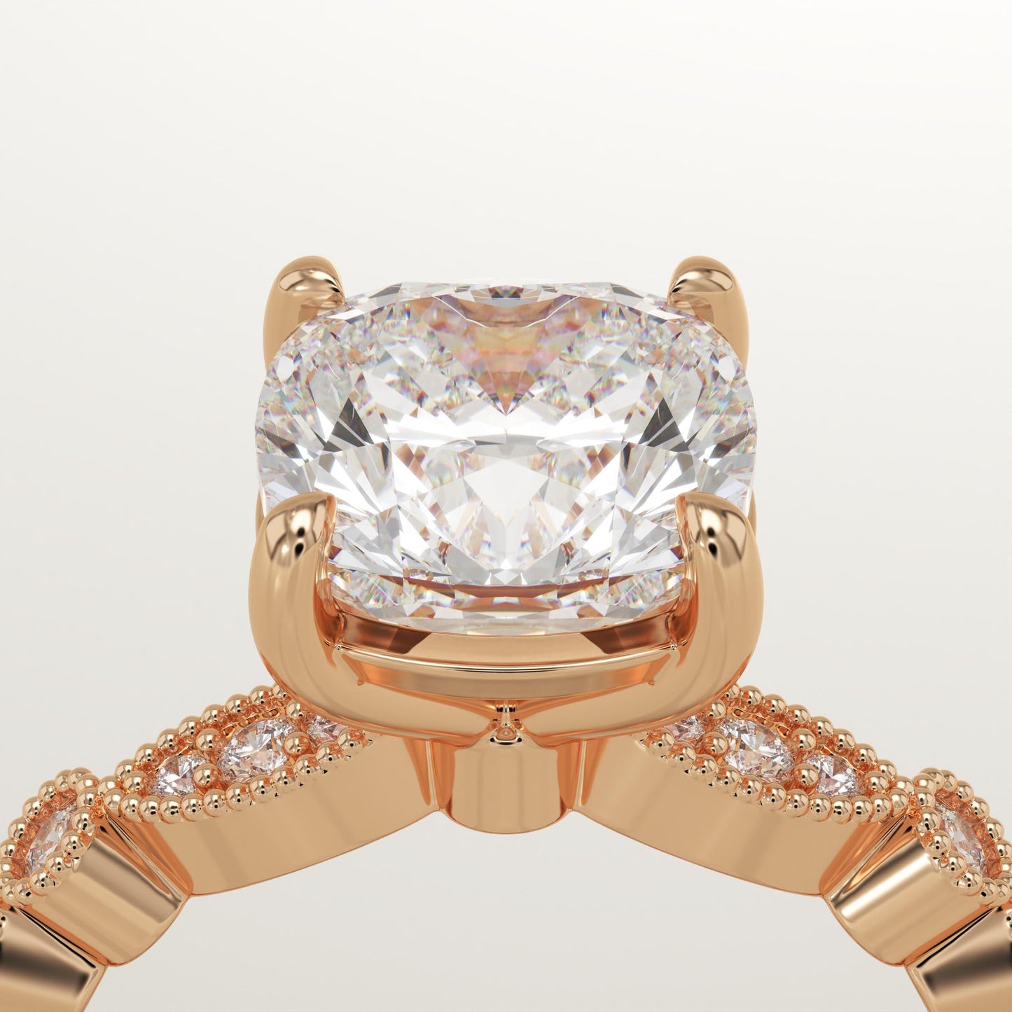 Cushion Cut Milgrain Pave Lab-Grown Diamond Engagement Ring