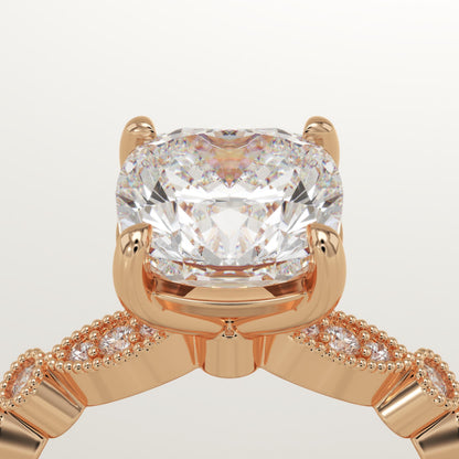 Cushion Cut Milgrain Pave Lab-Grown Diamond Engagement Ring