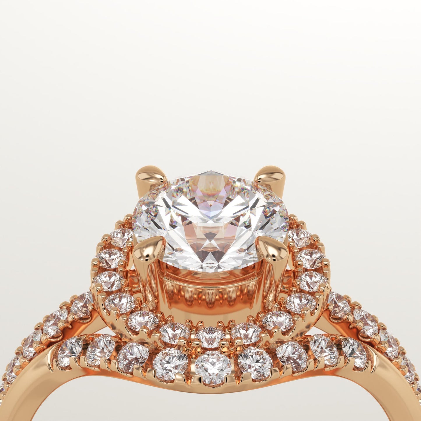 Round Cut Halo & Pave Lab-Grown Diamond Bridal Set