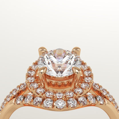 Round Cut Halo & Pave Lab-Grown Diamond Bridal Set