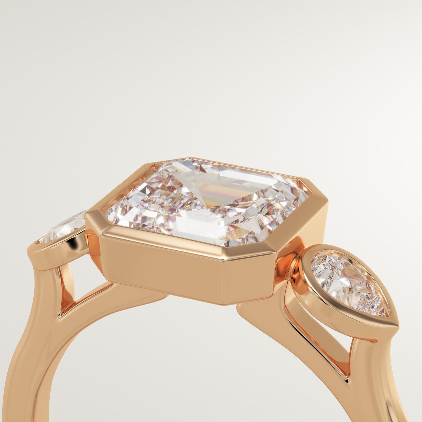 Asscher Cut Three Stone Lab-Grown Diamond Engagement Ring