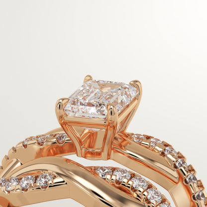 Emerald Cut Twisted Pave Lab-Grown Diamond Bridal Set
