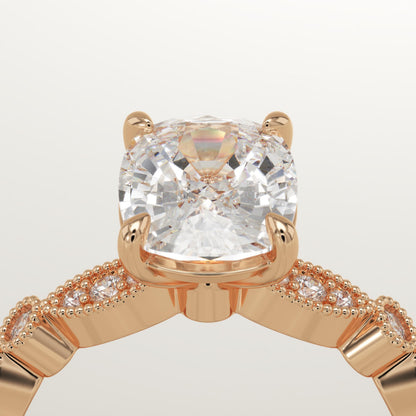 Elongated Cushion Cut Milgrain Pave Lab-Grown Diamond Engagement Ring