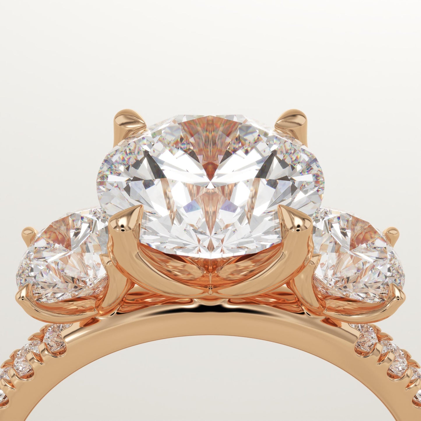 Round Cut Three Stone & Pave Lab-Grown Diamond Engagement Ring