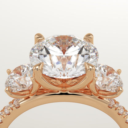 Round Cut Three Stone & Pave Lab-Grown Diamond Engagement Ring