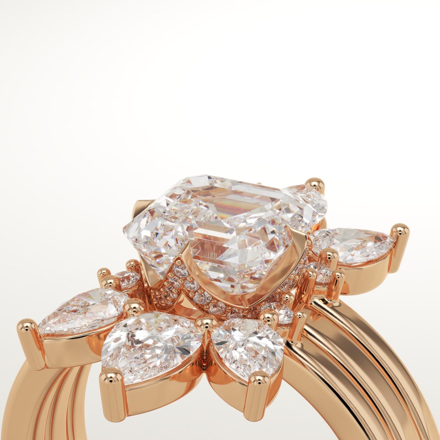 Asscher Cut Cluster Lab-Grown Diamond Bridal Set