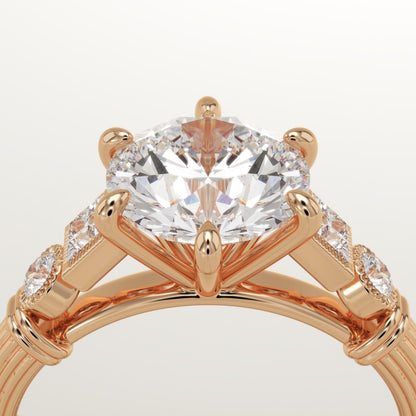 Round Cut Cluster Lab-Grown Diamond Engagement Ring