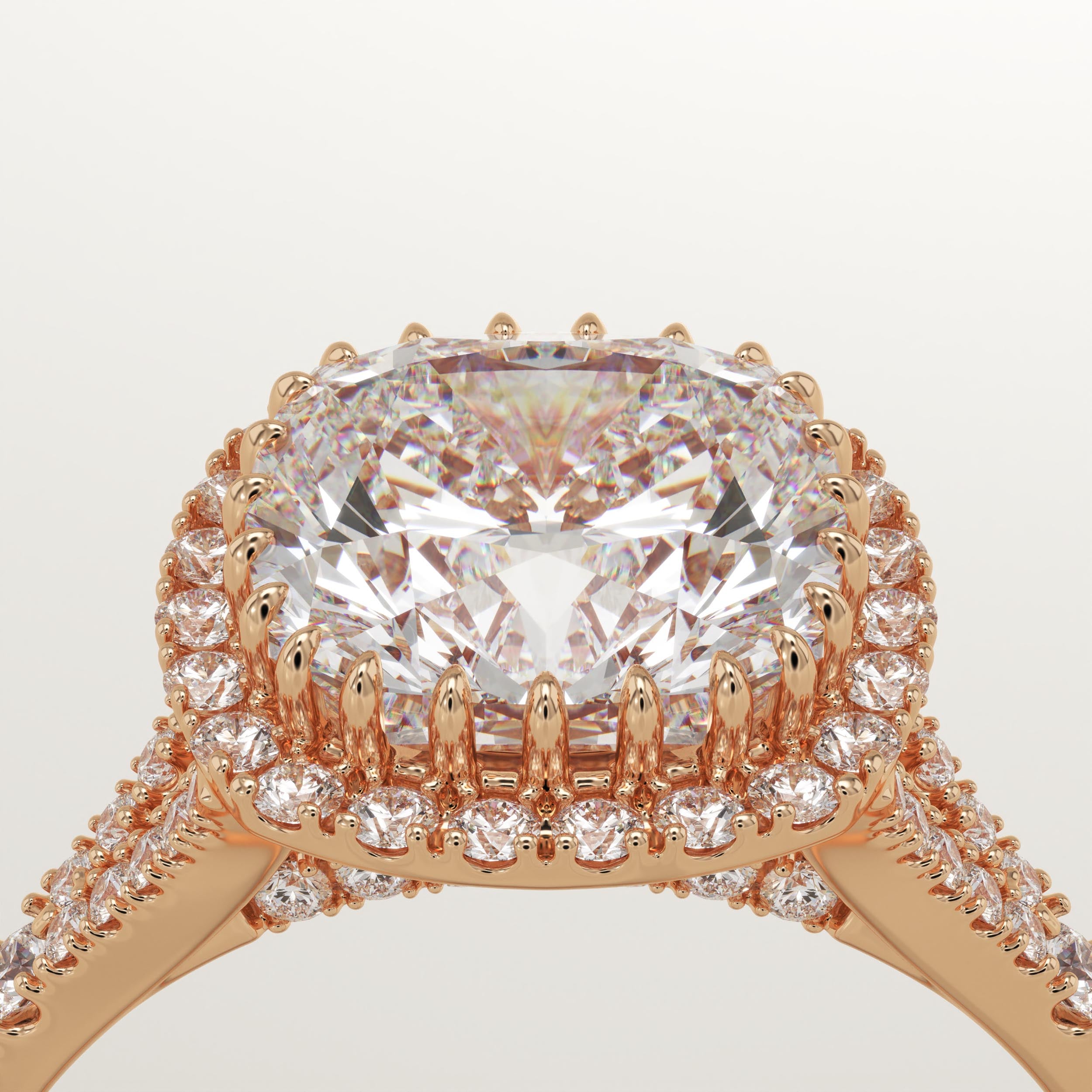 2.0 CT Cushion Cut Halo & Pave Lab-Grown Diamond Engagement Ring