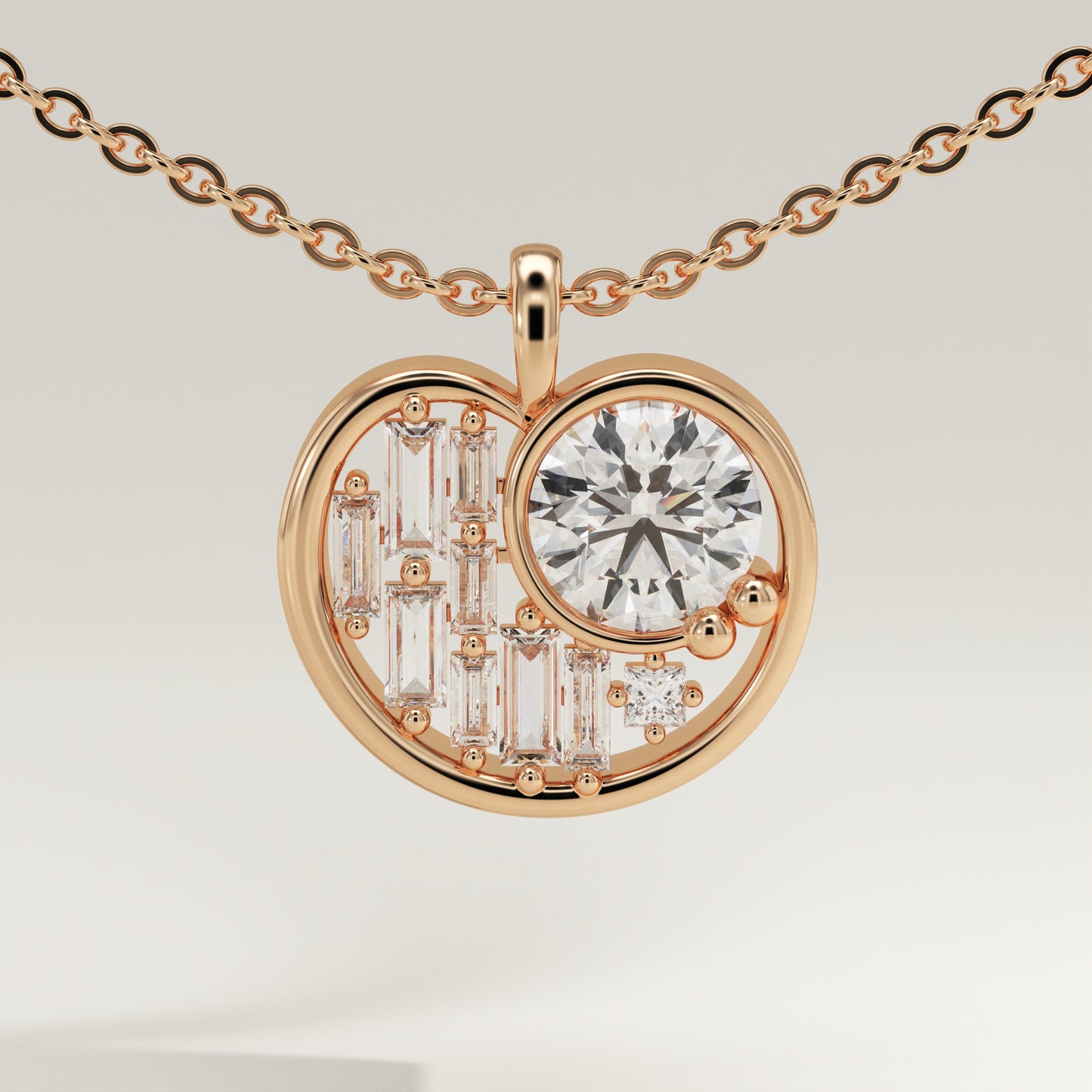 2.14 TCW Round & Baguette Lab-Grown Diamond Multi Stone Charm Necklace