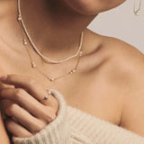 June-Pearl Birthstone Double Stone Necklace