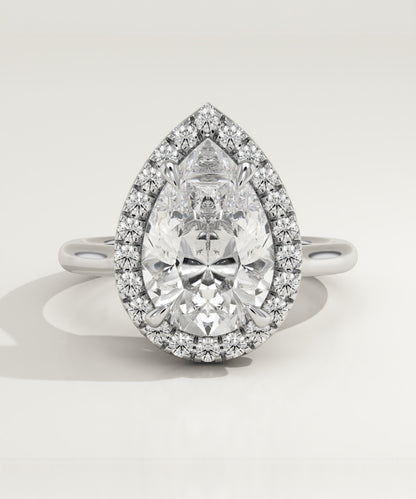 2.35 CT Pear Cut Lab Grown Diamond Halo Engagement Ring (US Size 5.5 Ready To Ship)