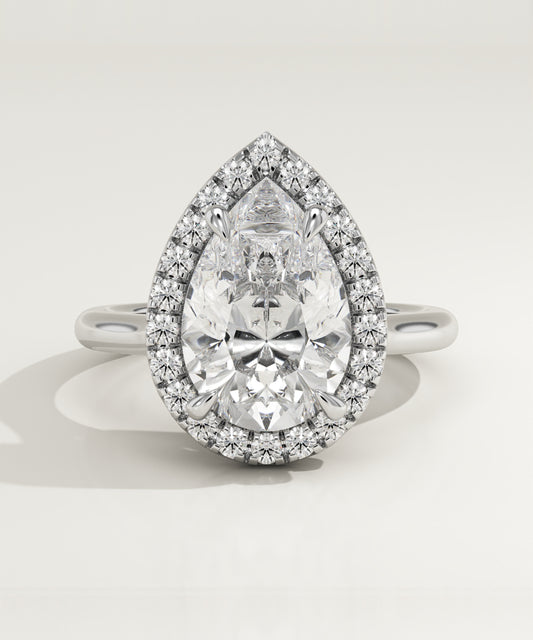 2.35 CT Pear Cut Lab Grown Diamond Halo Engagement Ring (US Size 5.5 Ready To Ship)