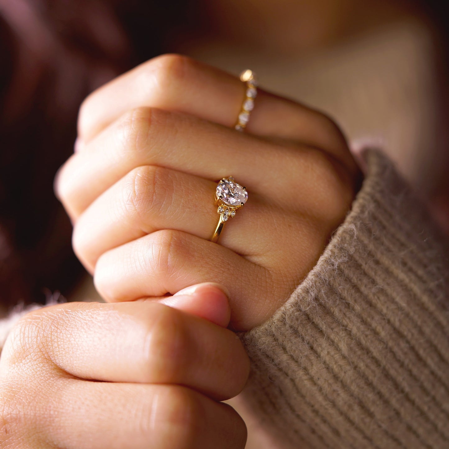 Oval Cut Cluster Lab-Grown Diamond Engagement Ring