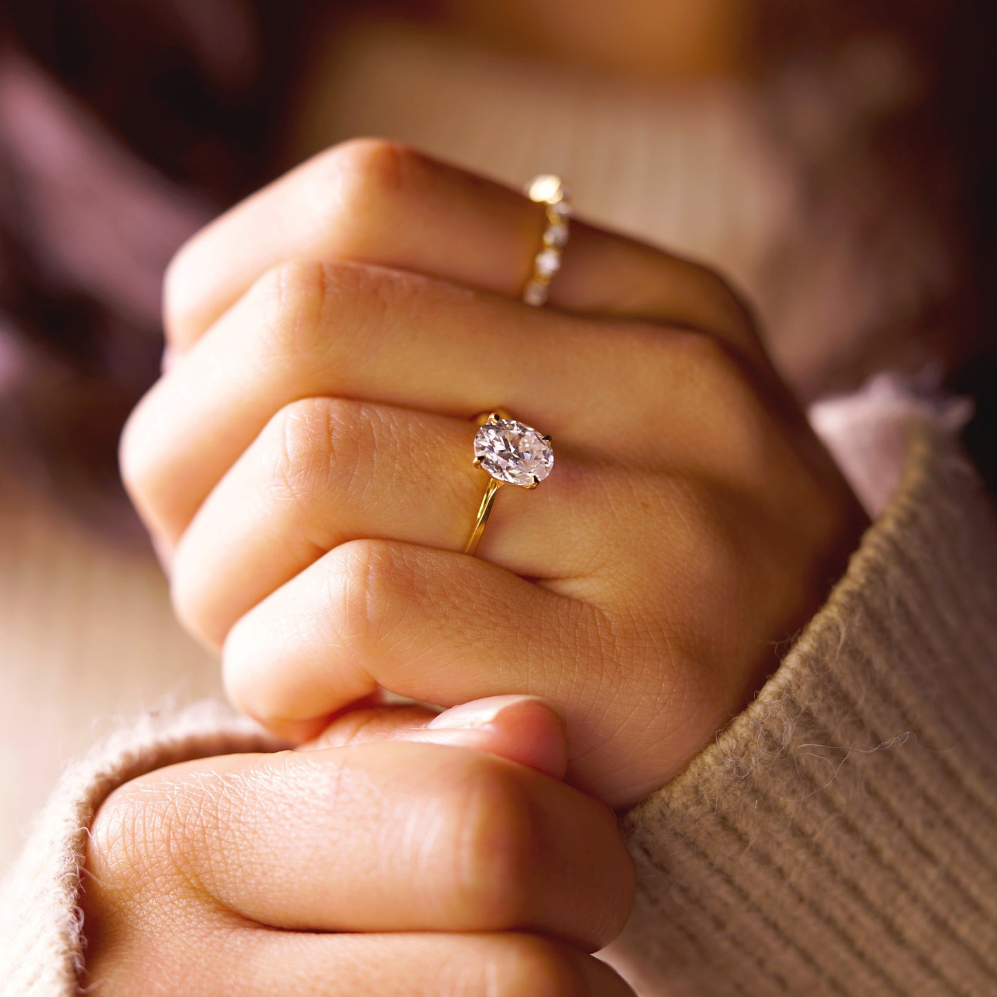 Oval Cut Solitaire Cathedral Lab-Grown Diamond Engagement Ring