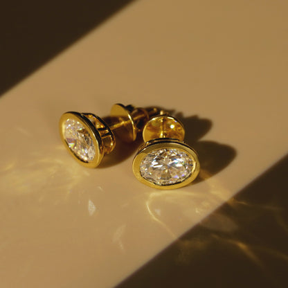 1 TCW Oval Bezel Lab-Grown Diamond Stud Earrings