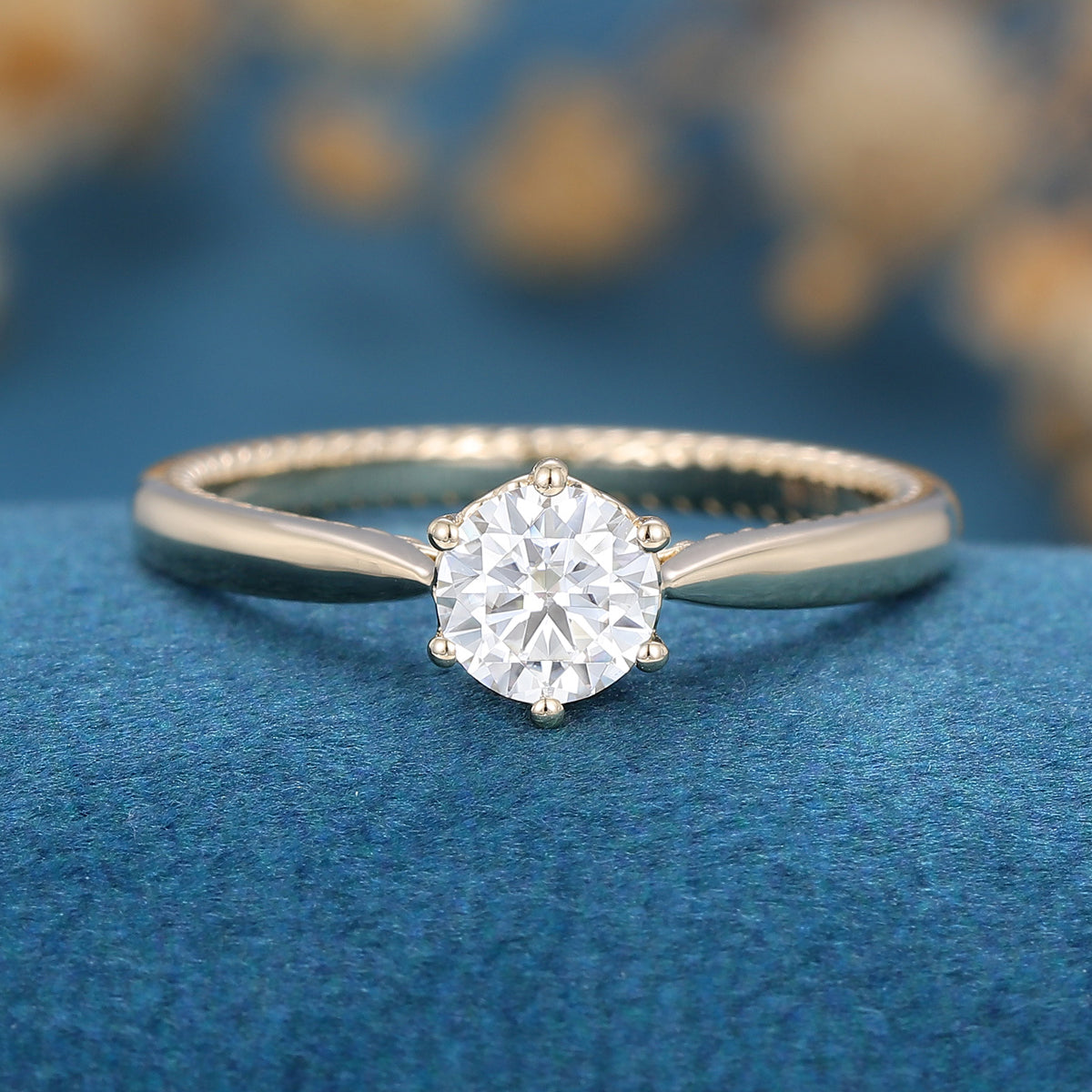 0.41 CT Round Shaped Moissanite Solitaire Engagement Ring