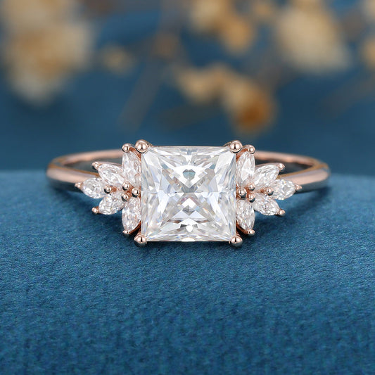 1.75 CT Princess Shaped Moissanite Cluster Engagement Ring