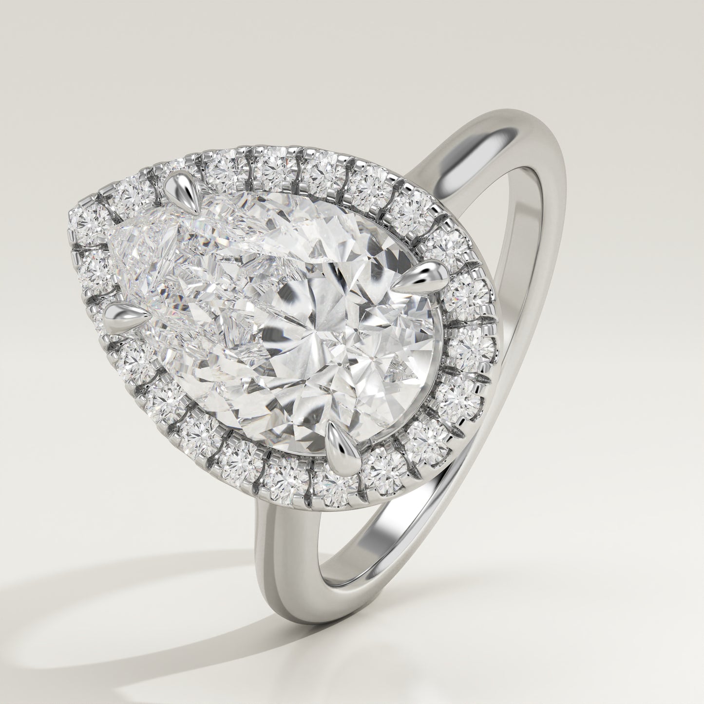 2.35 CT Pear Cut Lab Grown Diamond Halo Engagement Ring (US Size 5.5 Ready To Ship)