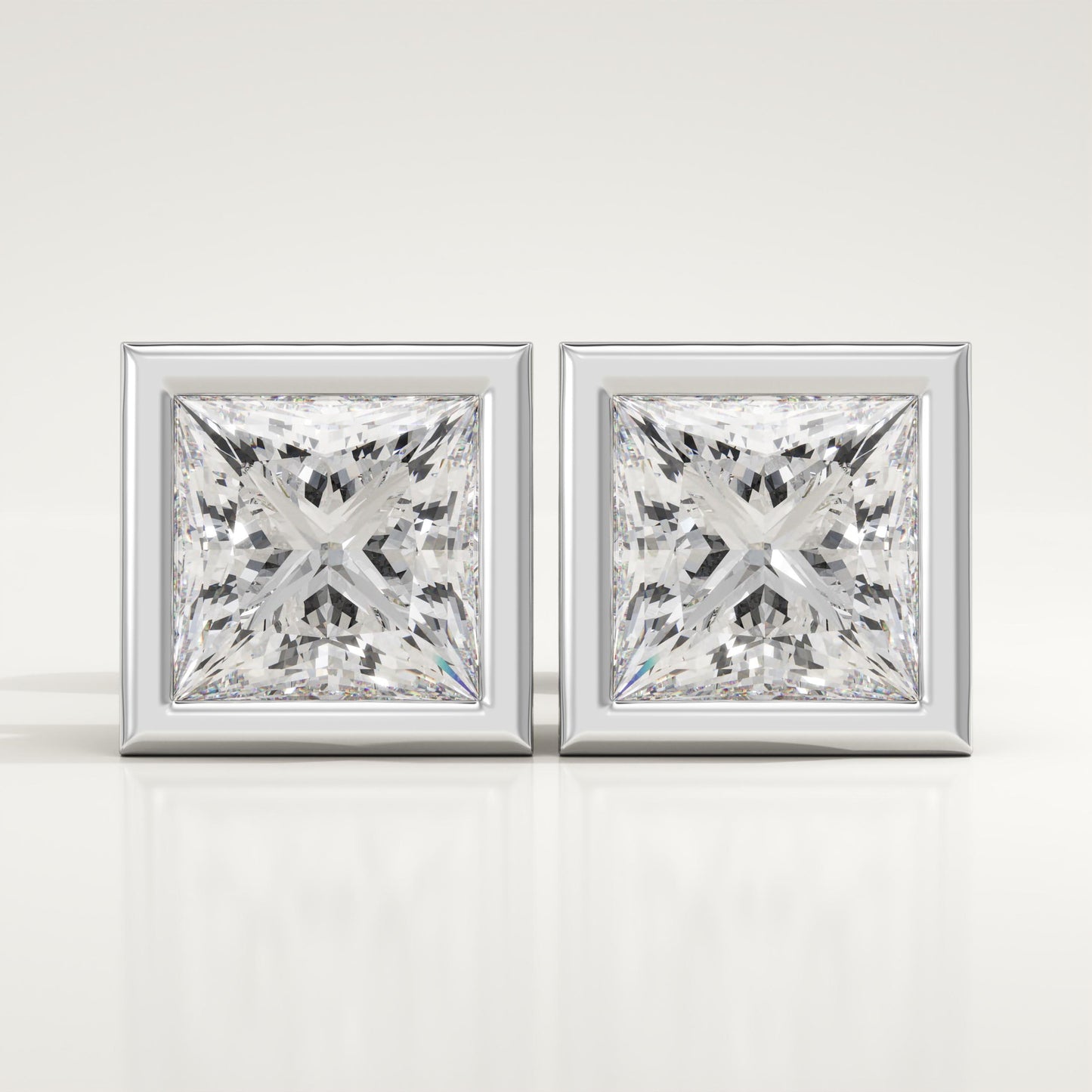 1 TCW Princess Bezel Lab-Grown Diamond Stud Earrings