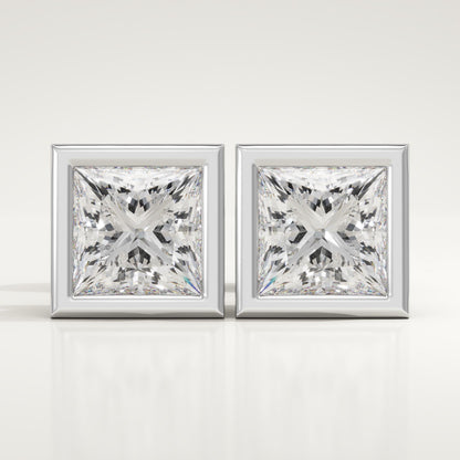 1 TCW Princess Bezel Lab-Grown Diamond Stud Earrings