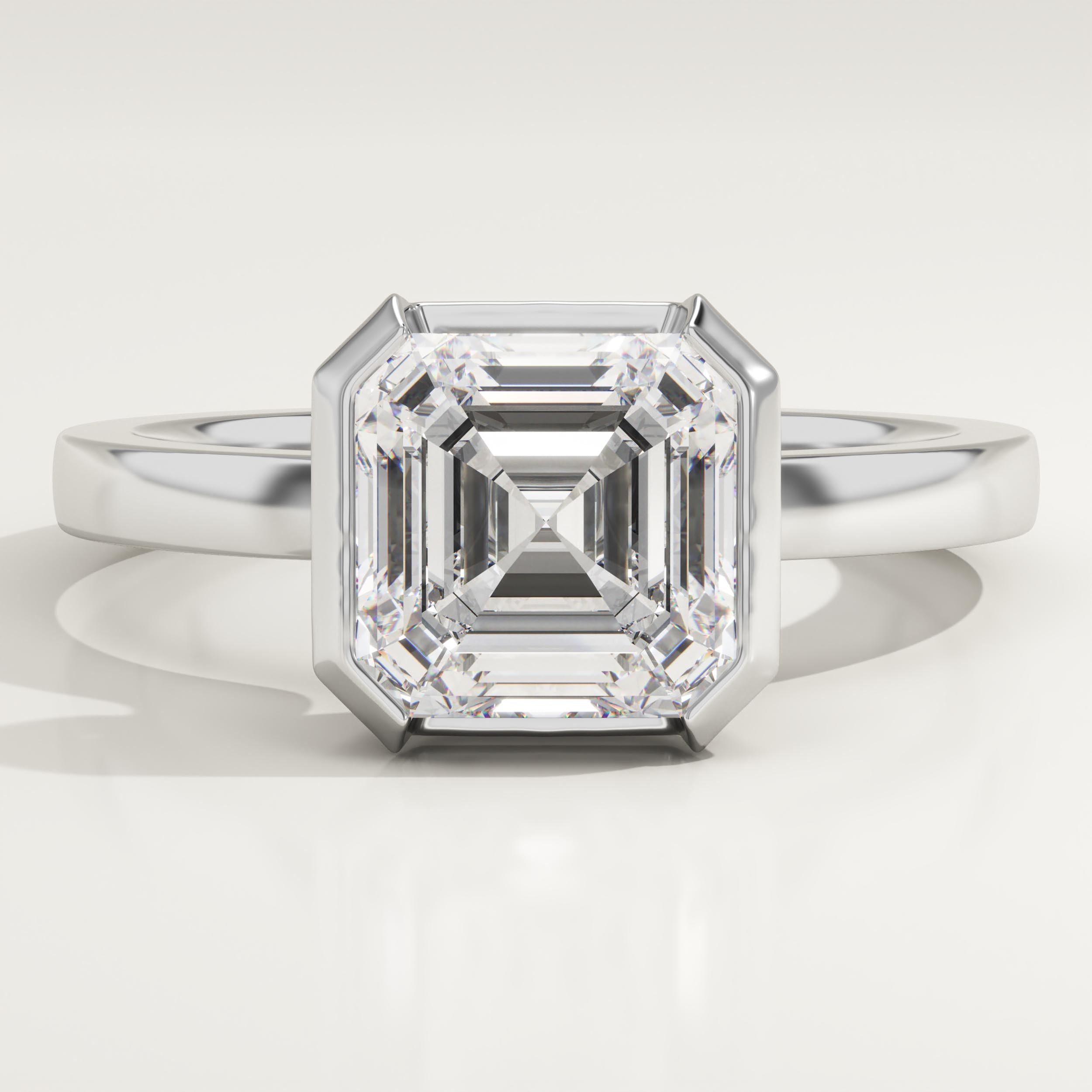 2.0 CT Asscher Cut Half Bezel Lab-Grown Diamond Engagement Ring