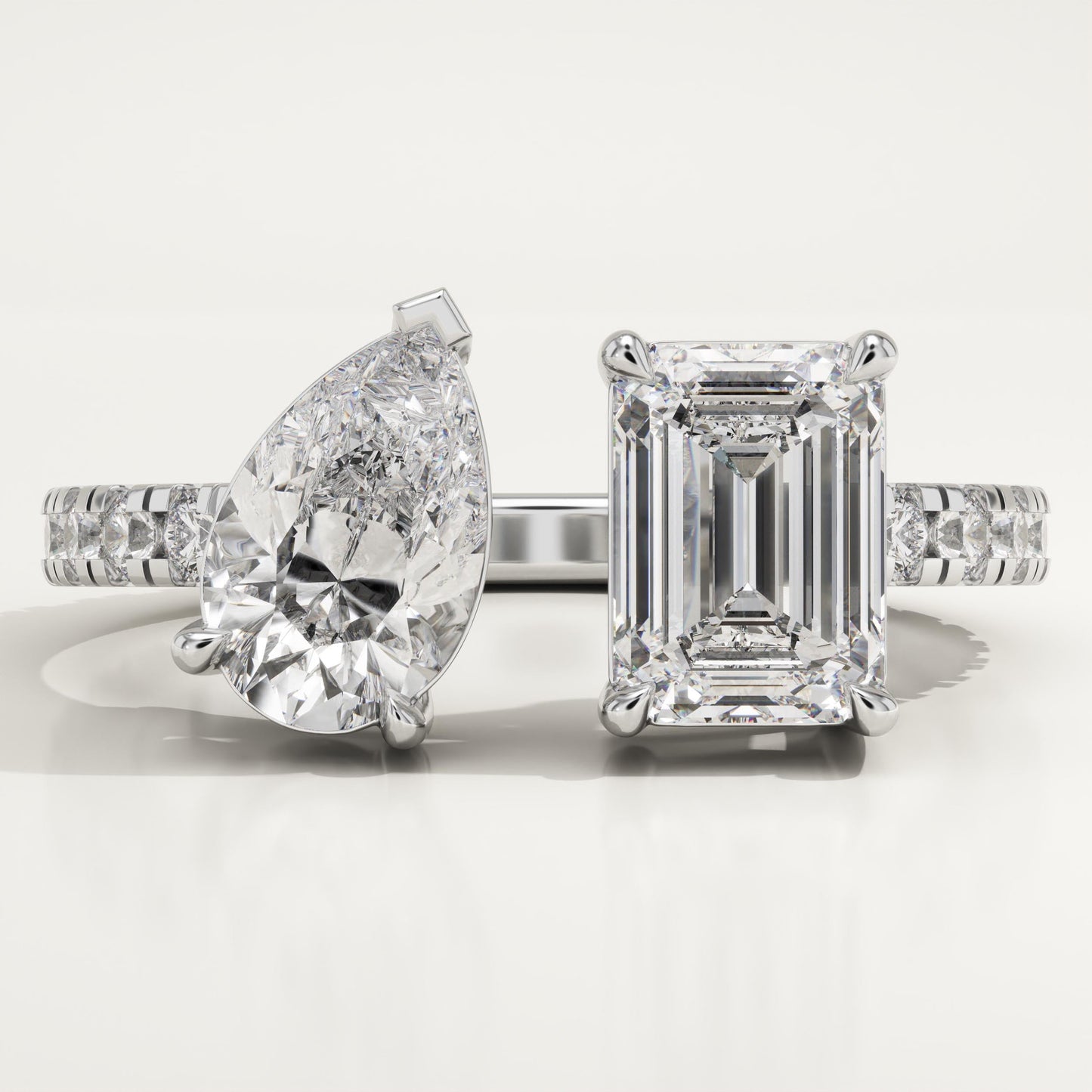 1.75 TCW Pear & Emerald Cut Toi Et Moi Pave Lab-Grown Diamond Engagement Ring