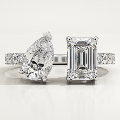 1.75 TCW Pear & Emerald Cut Toi Et Moi Pave Lab-Grown Diamond Engagement Ring