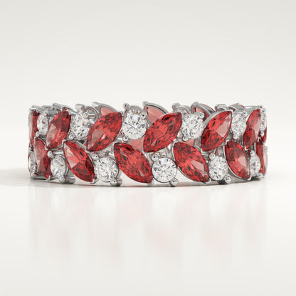 1.93 TCW Round & Marquise Shaped January-Garnet Birthstone Wedding Band