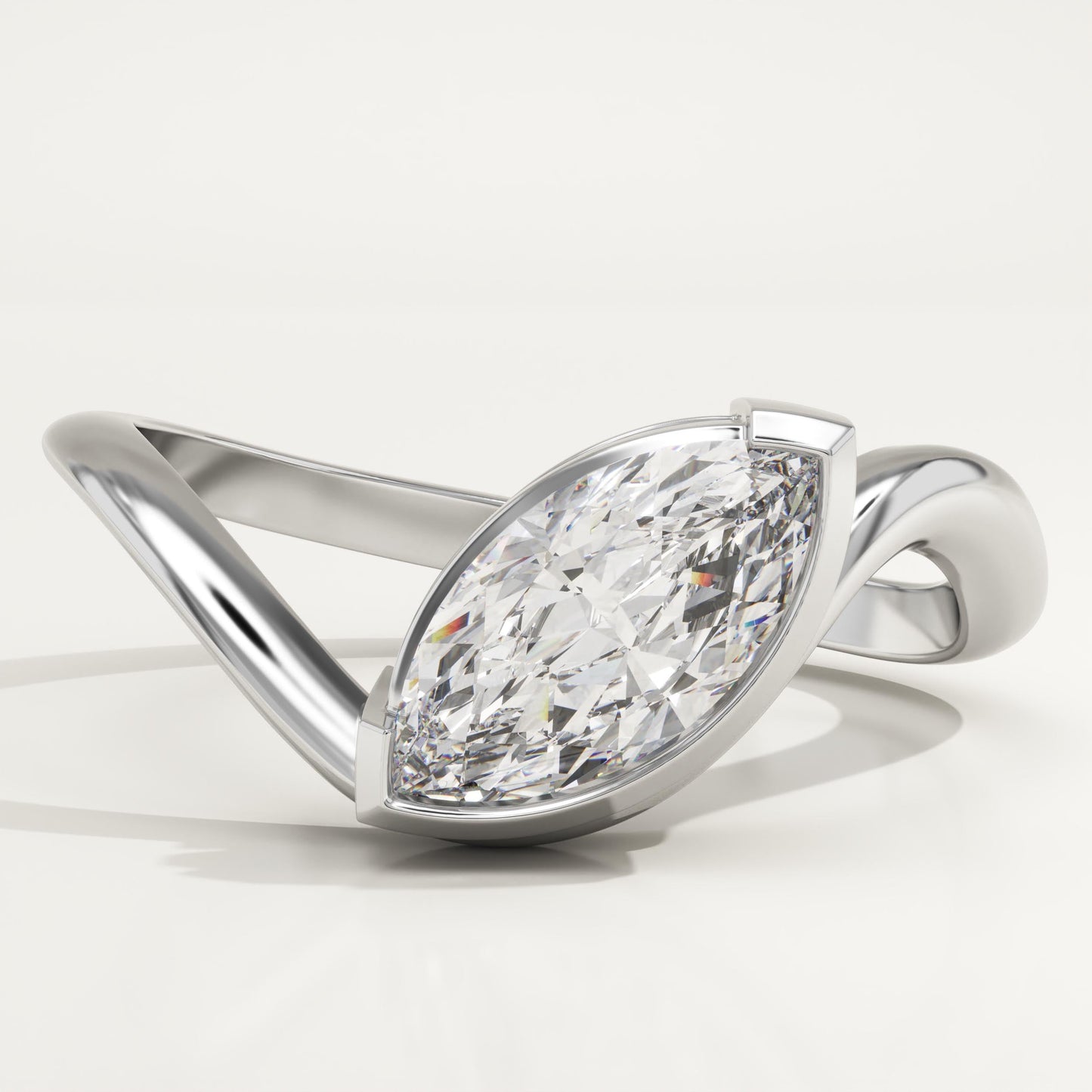 Marquise Cut Half Bezel Waved Lab-Grown Diamond Engagement Ring