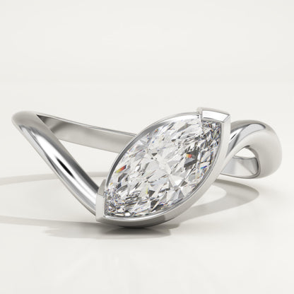 Marquise Cut Half Bezel Waved Lab-Grown Diamond Engagement Ring