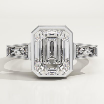 Emerald Cut Bezel Three Stone Lab-Grown Diamond Engagement Ring