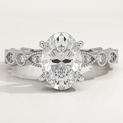 Oval Cut Milgrain Pave Lab-Grown Diamond Engagement Ring