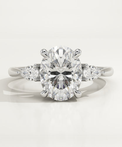 2 CT Oval Cut Moissanite Three Stone Engagement Ring (US Size 5.25 Ready To Ship)